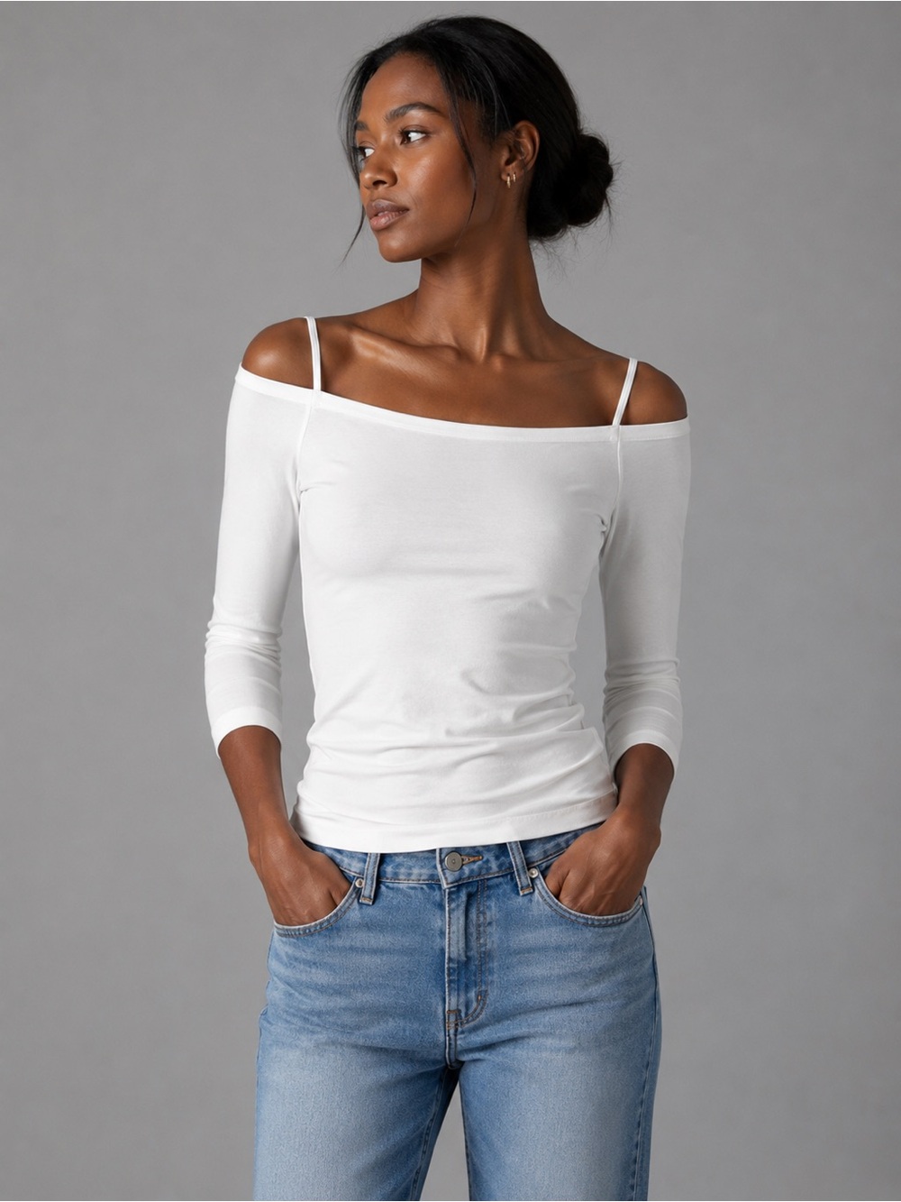 Helmut Lang White Off-Shoulder Camisole Top